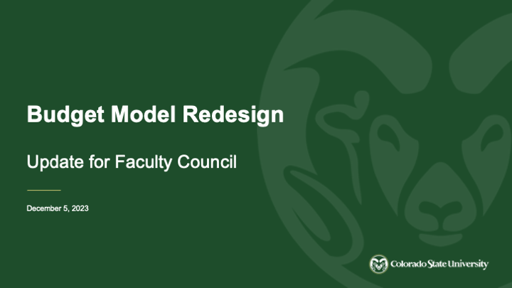 12-5-23 Faculty Council Budget Model Redesign Presentation Title Page